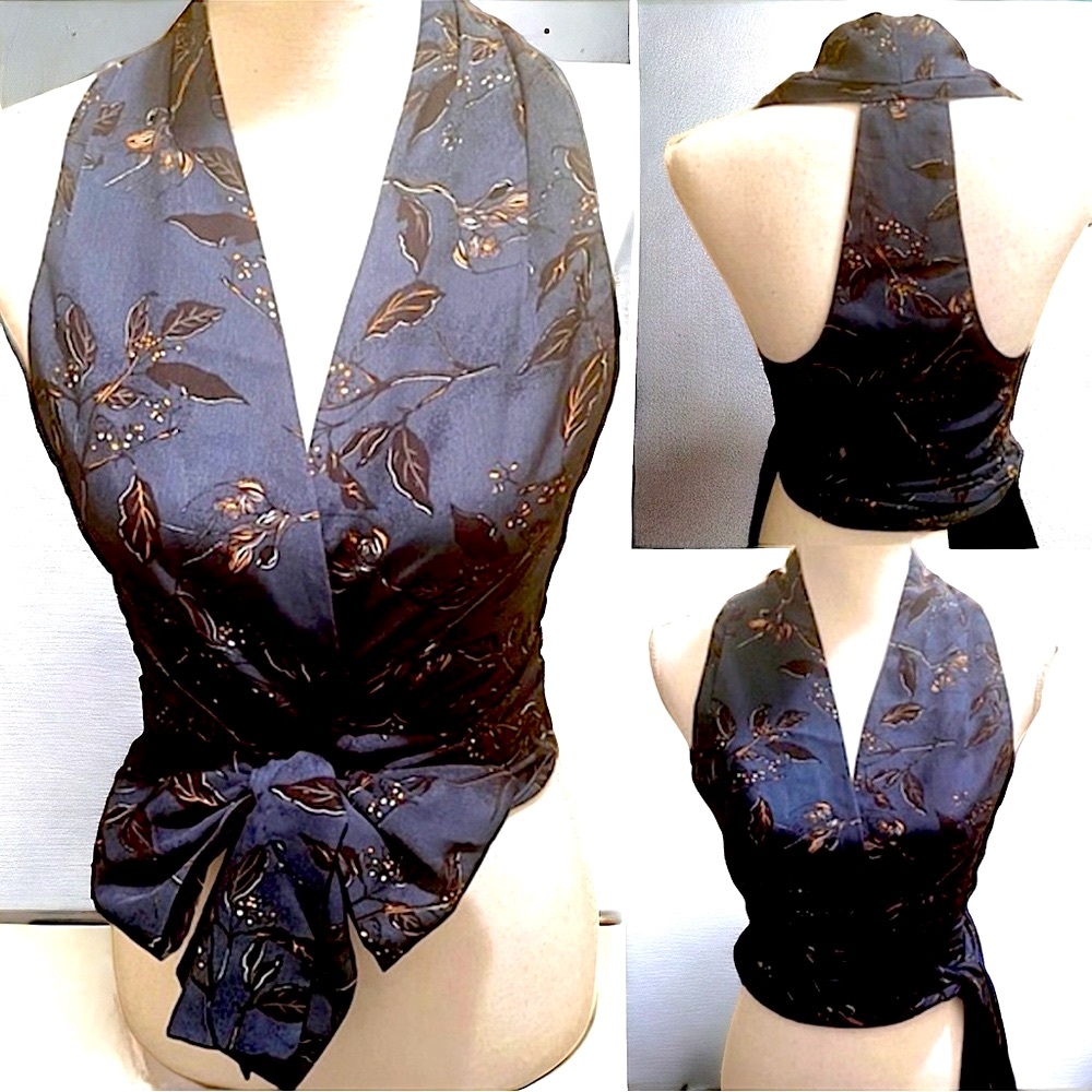 Molly Green Nashville Boutique Pretty Floral Midnight Blue Wrap Tie Waist Crop